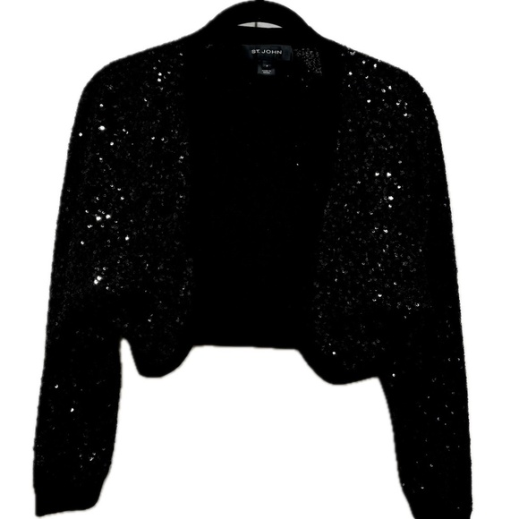 St. John Silk Sequin Bolero Sweater Jacket, Sz P - Picture 2 of 8